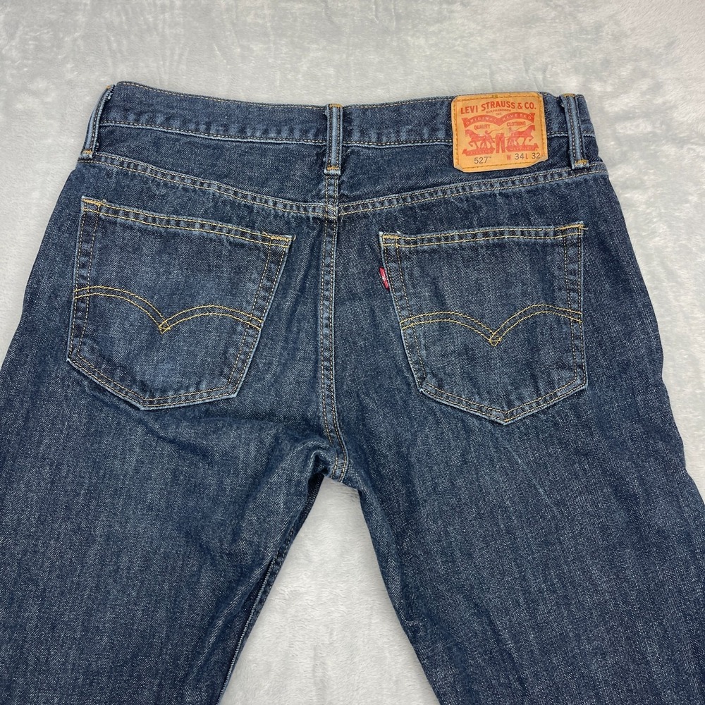 Levi's Jeans Mens 34x32 (34x28) Blue Denim 527 Dark Wash Americana Slim Bootcut - Picture 7 of 11